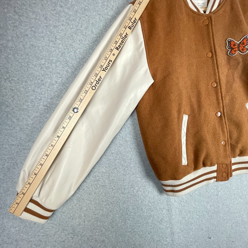 Mushroom Varsity Jacket Women Large Brown Butterfly Cottage Psychedelic Ashley - Picture 12 of 12